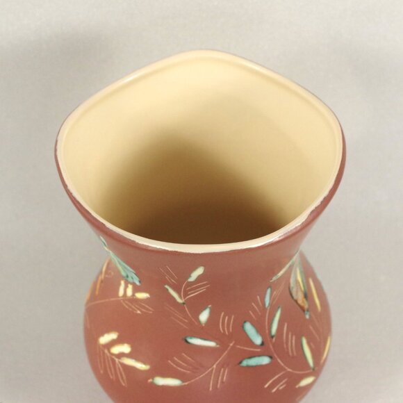 Herta Gertz B.C. Ceramics "Mountain Foliage" 7" Vase, Midcentury Vase Scraffito - Picture 6 of 7